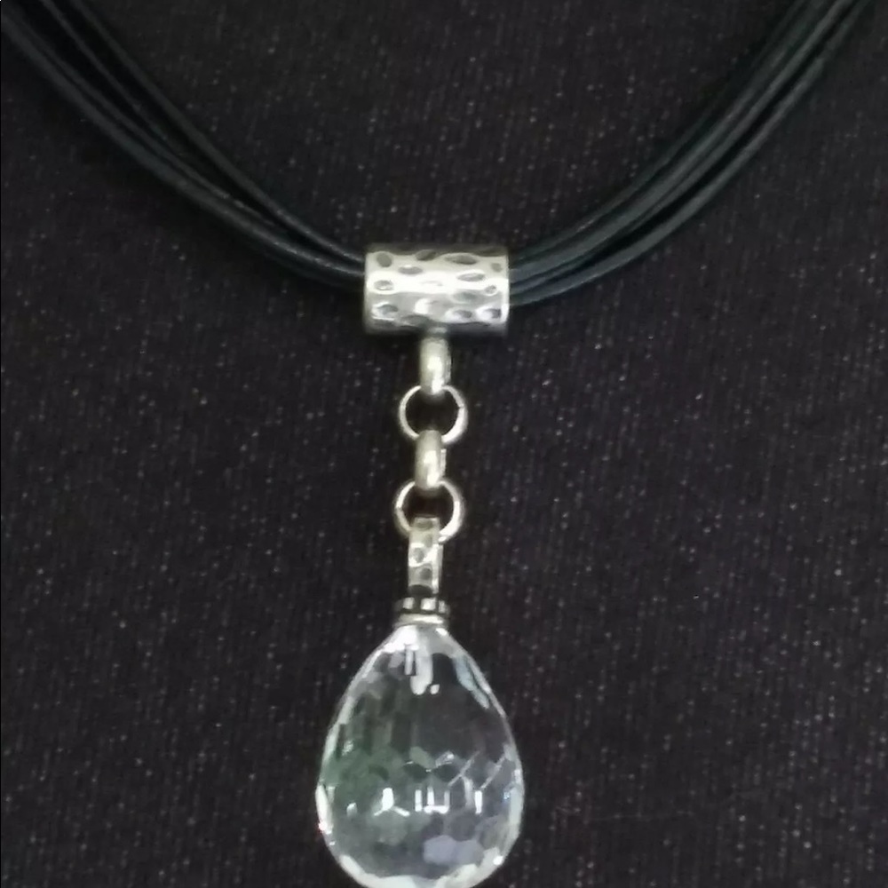 Silpada Necklace Five strand black leather cord with crystal ball drop pendant. - Picture 2 of 2
